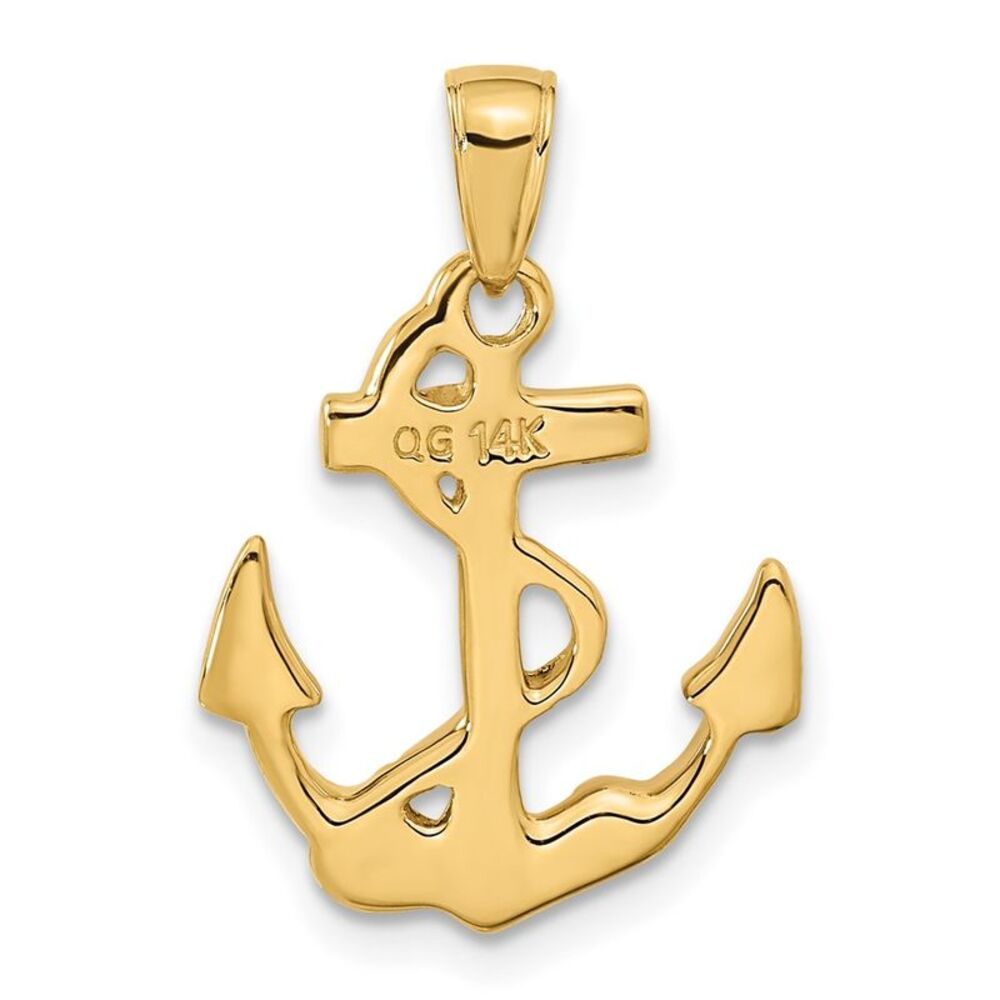 14k Yellow Gold Solid Polished Anchor Pendant - image 3